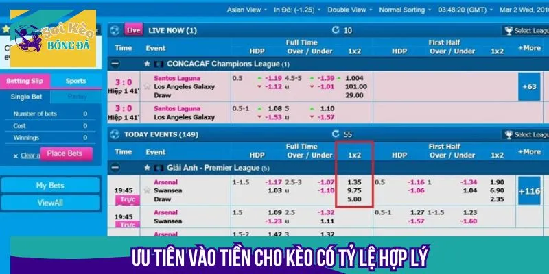 Bắt kèo Handicap có tỷ lệ hợp lý để hạn chế rủi ro